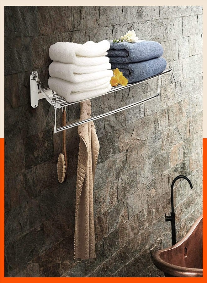 Bathla حامل/رف/حامل مناشف من الفولاذ المقاوم للصدأ من أكويلا باي باثلا - دورادو للمنزل | قابل للتركيب على الحائط وقابل للطي | طلاء كروم مقاوم للتآكل (كبير - 24 بوصة) - Image 2